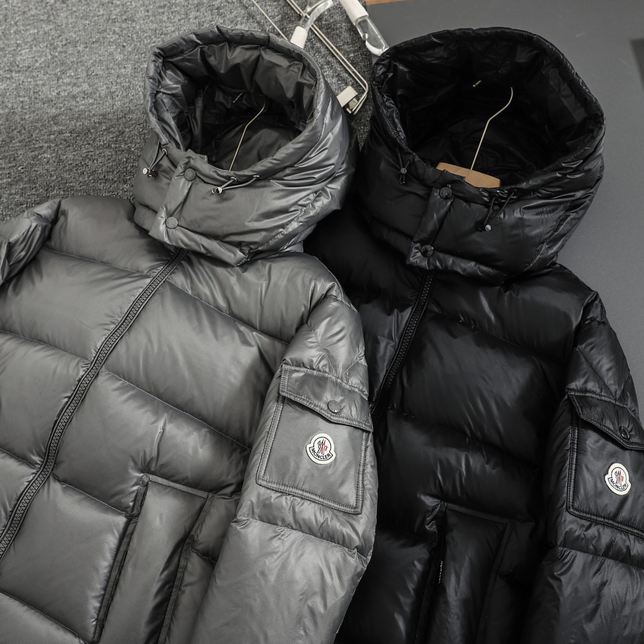 Moncler Male Basic Clothing White Duck Down Black Hooded M-l-xl