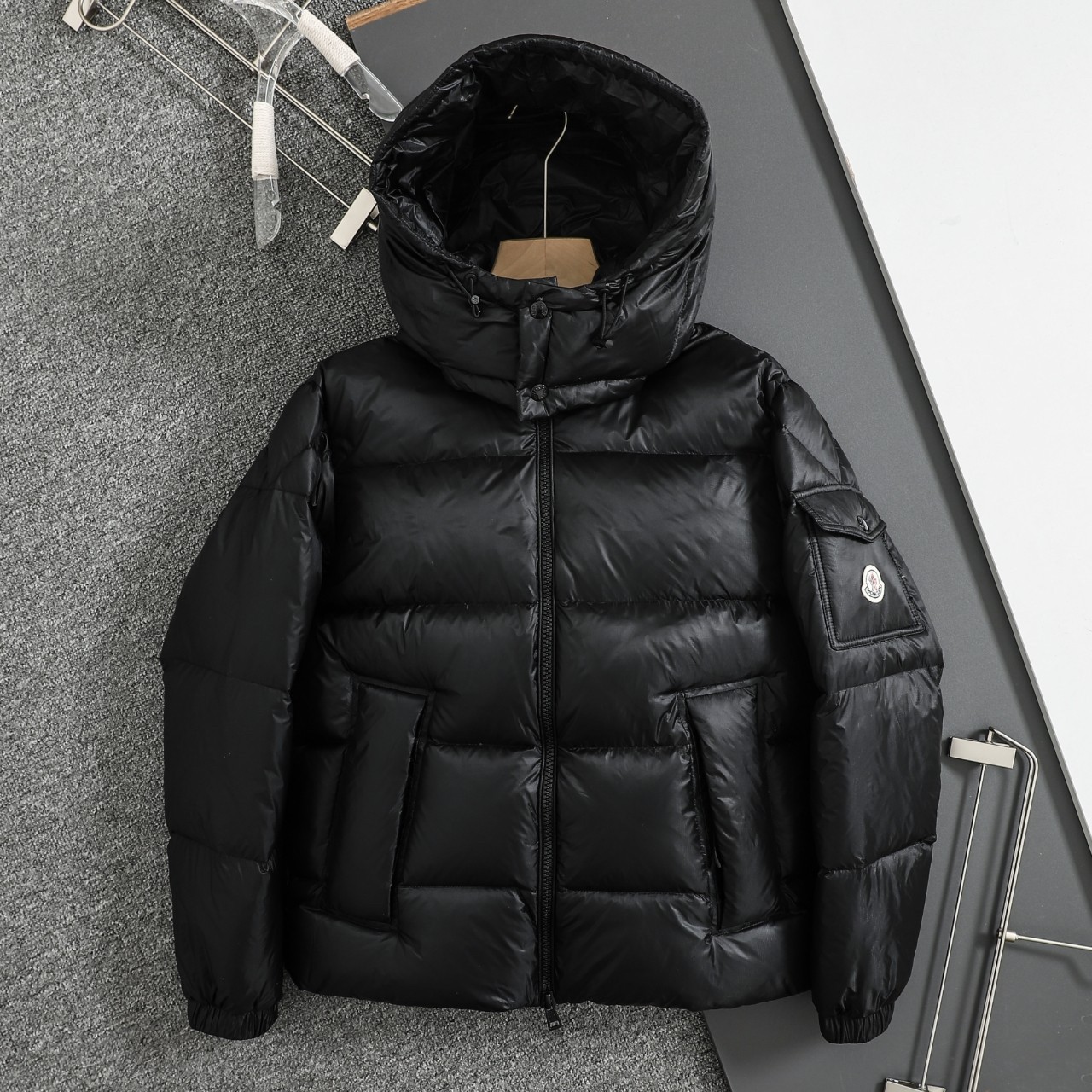 Moncler Male Basic Clothing White Duck Down Black Hooded M-l-xl