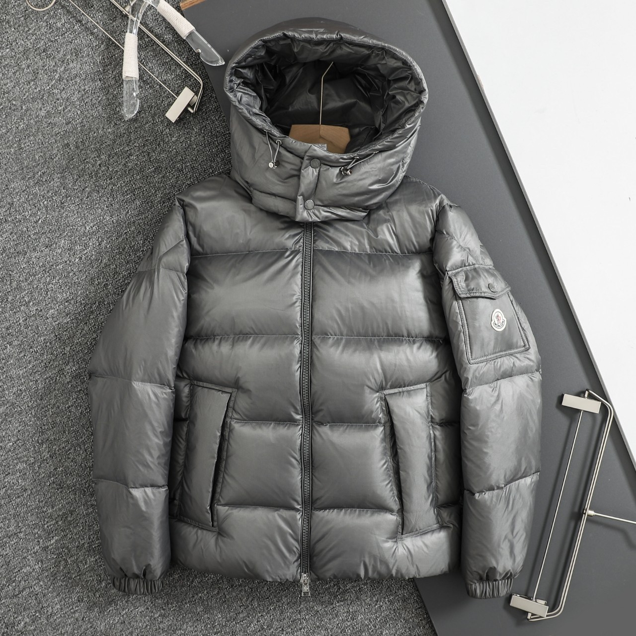 Moncler Male Basic Clothing White Duck Down Black Hooded M-l-xl