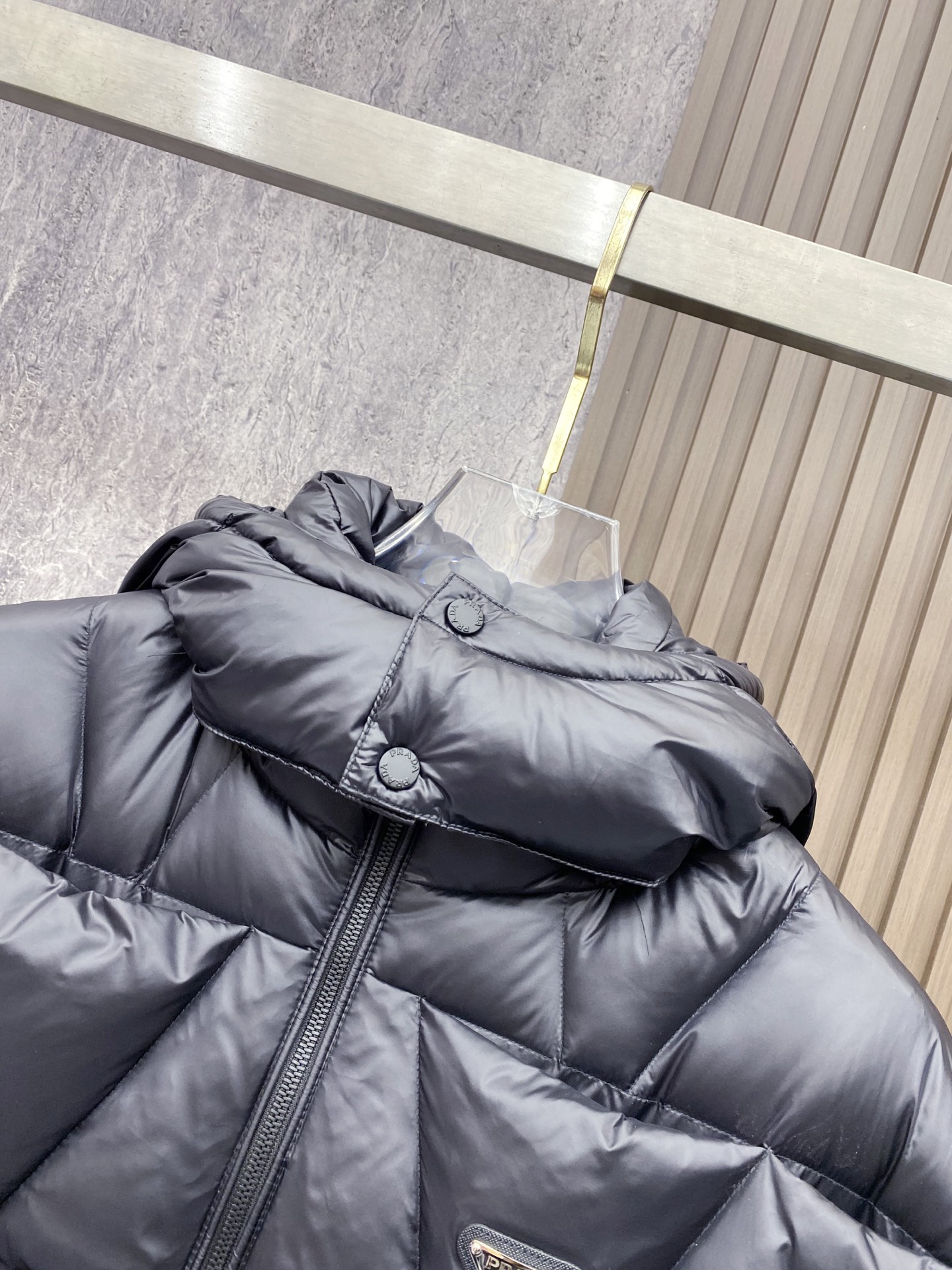 Prada Down Jacket White Duck Down Black Hooded 54-48-56-50-52