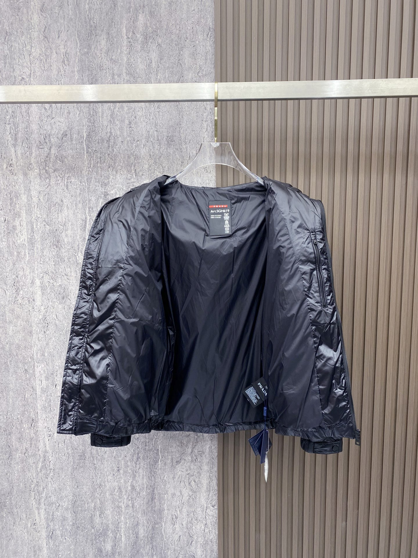 Prada Down Jacket White Duck Down Black Hooded 54-48-56-50-52