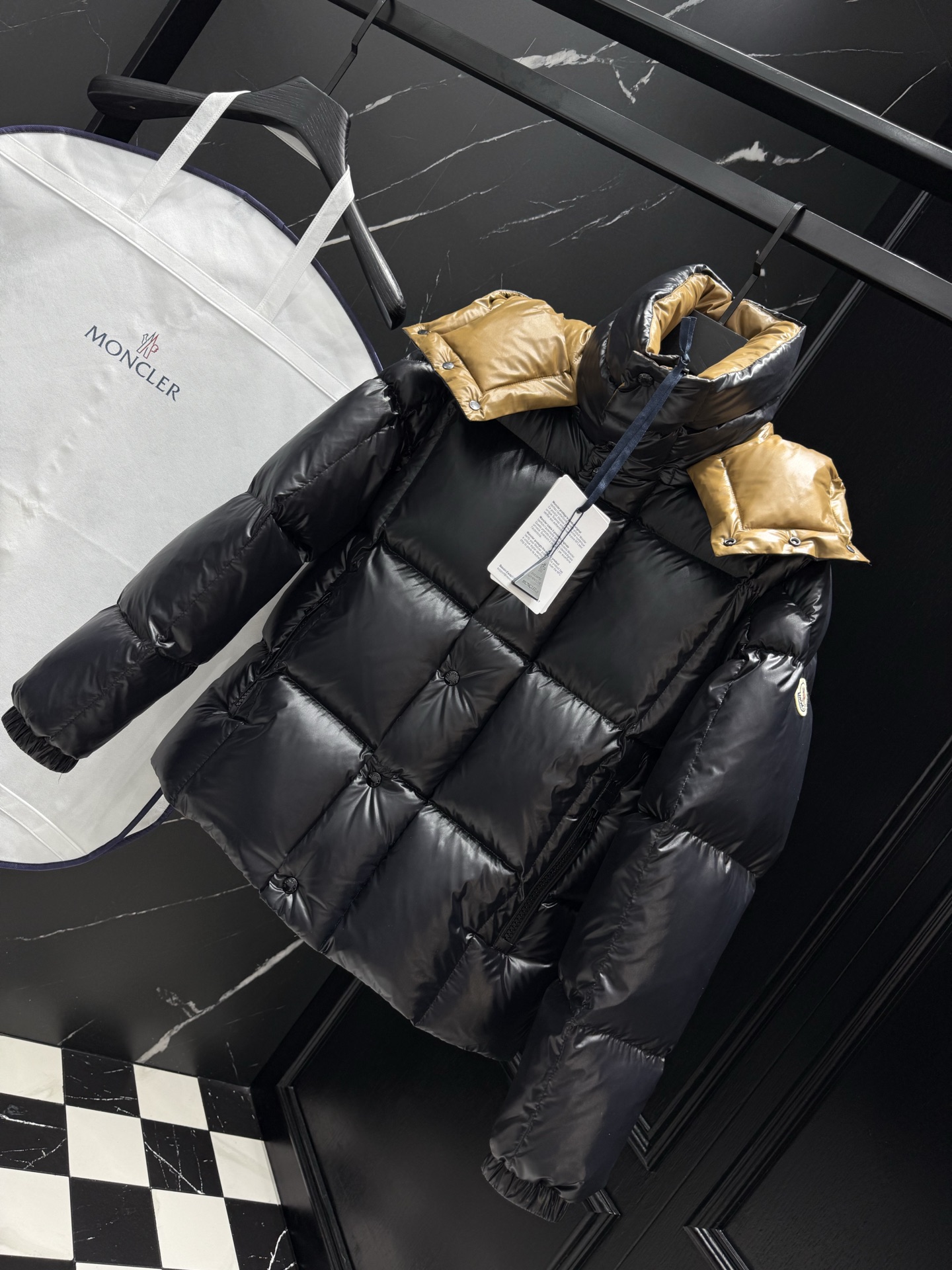 Moncler Male Down Jacket Black Hooded M-l