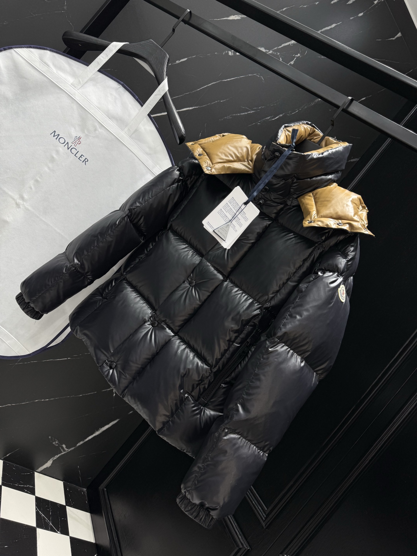 Moncler Male Down Jacket Black Hooded M-l