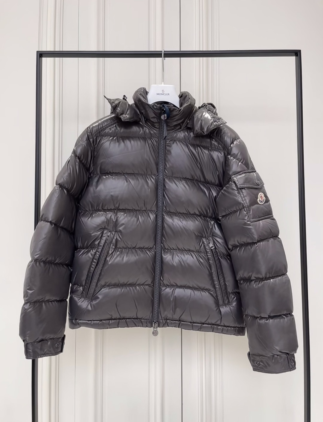 Moncler Male Down Jacket Gray Hooded M-l