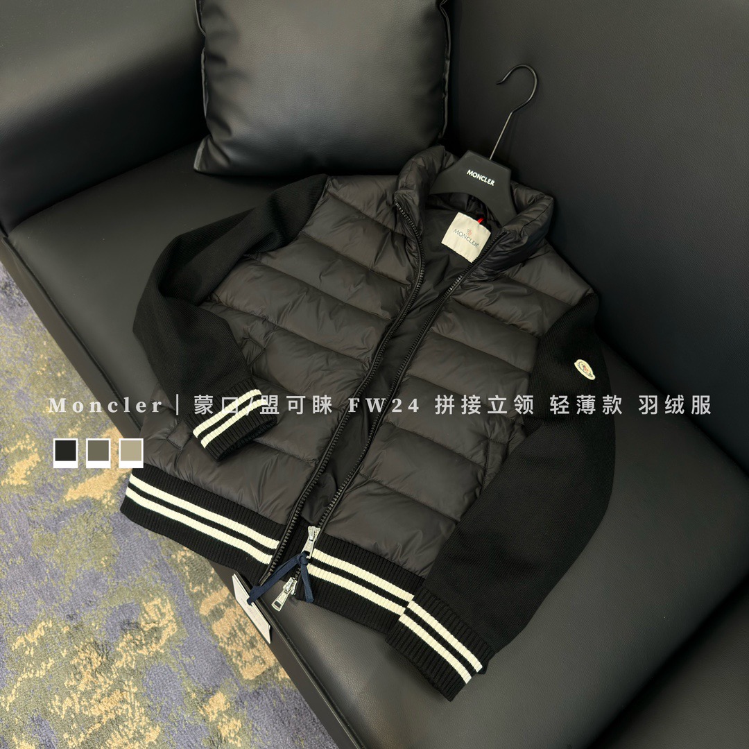 Moncler Down Jacket Knitted Black Slim Fit M-l