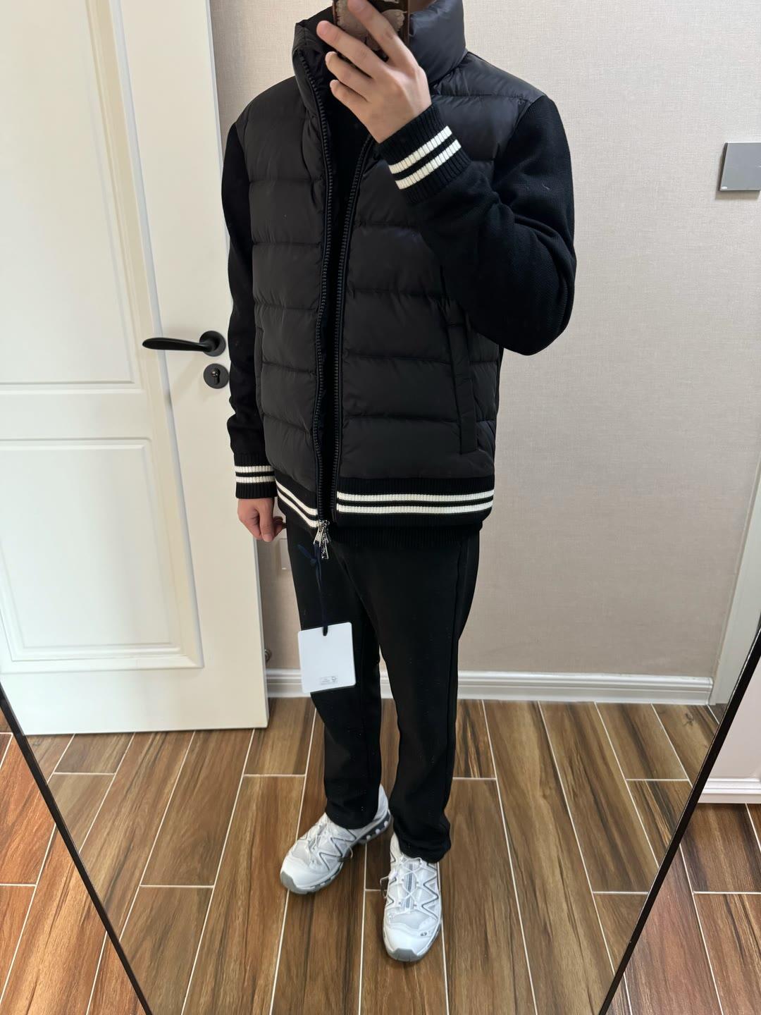 Moncler Down Jacket Knitted Black Slim Fit M-l