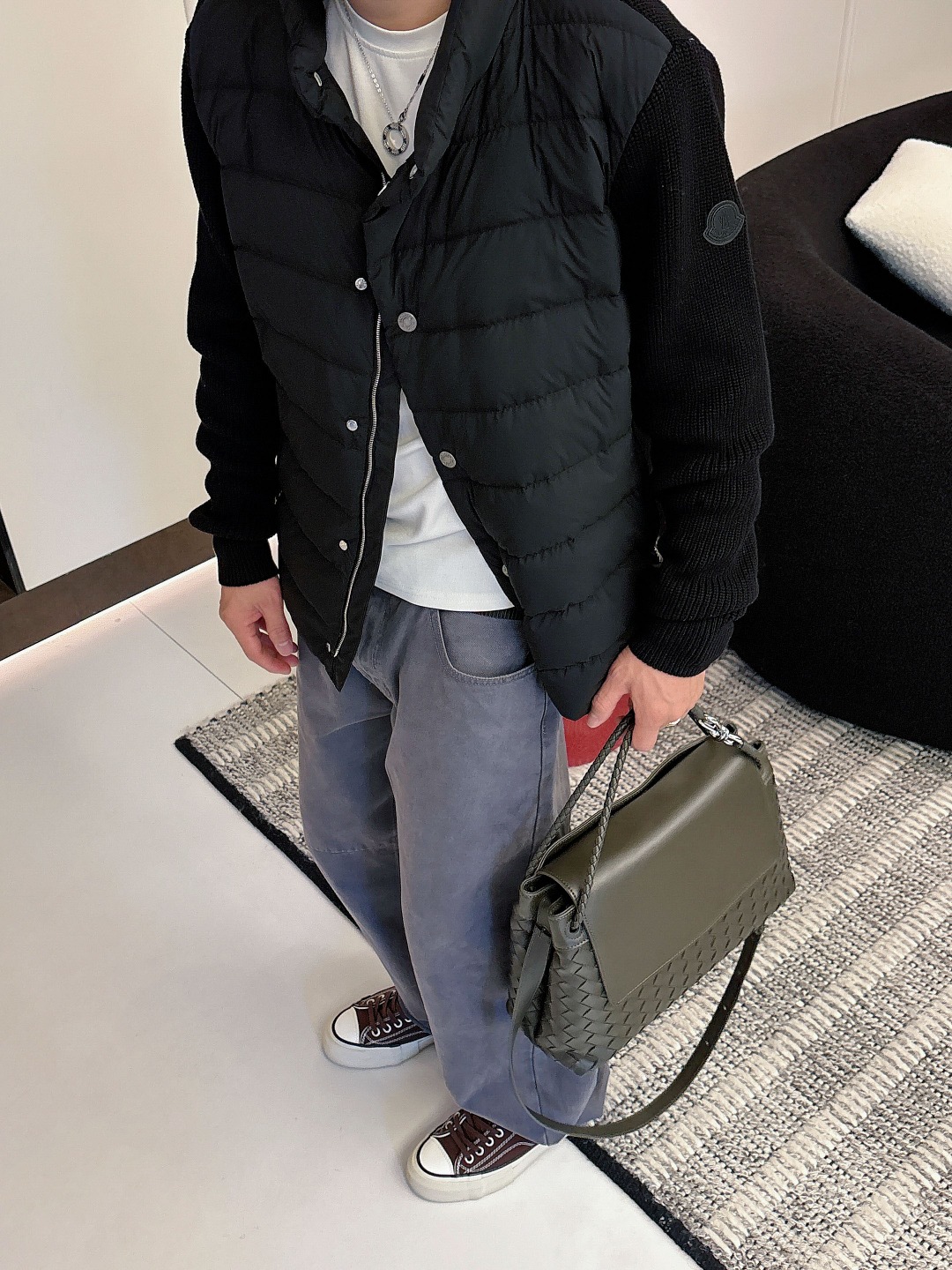 Moncler Down Jacket Knitted Black M-l
