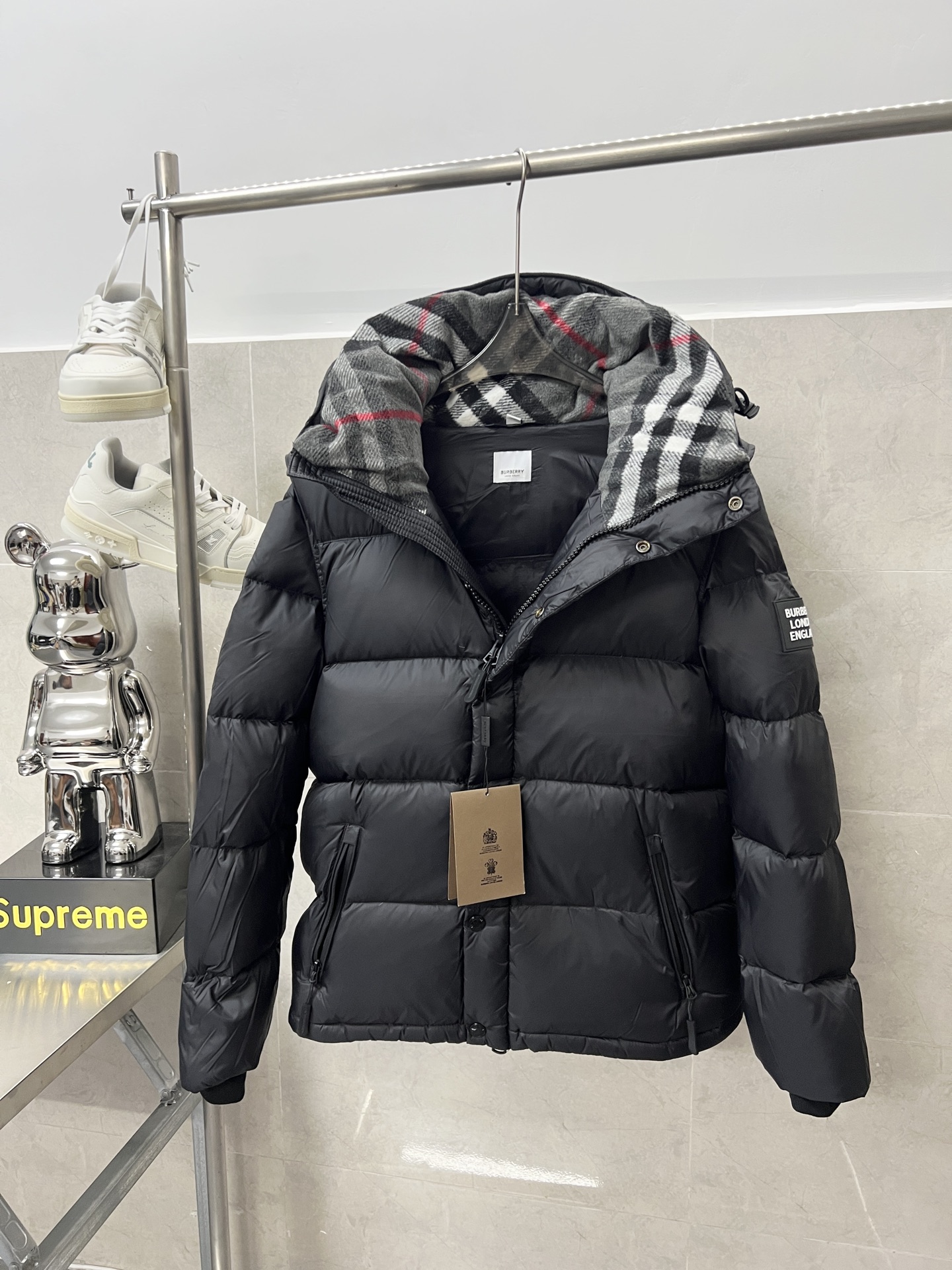 Burberry Couple Down Jacket Black Hooded S-m-l-xl