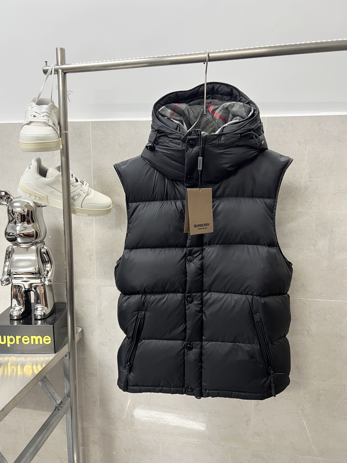 Burberry Couple Down Jacket Black Hooded S-m-l-xl