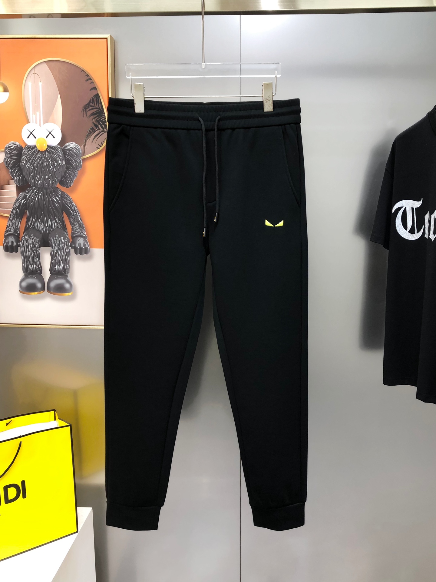 Fendi Male Sports Pants Cotton Black Fleece Lined M-l-xl