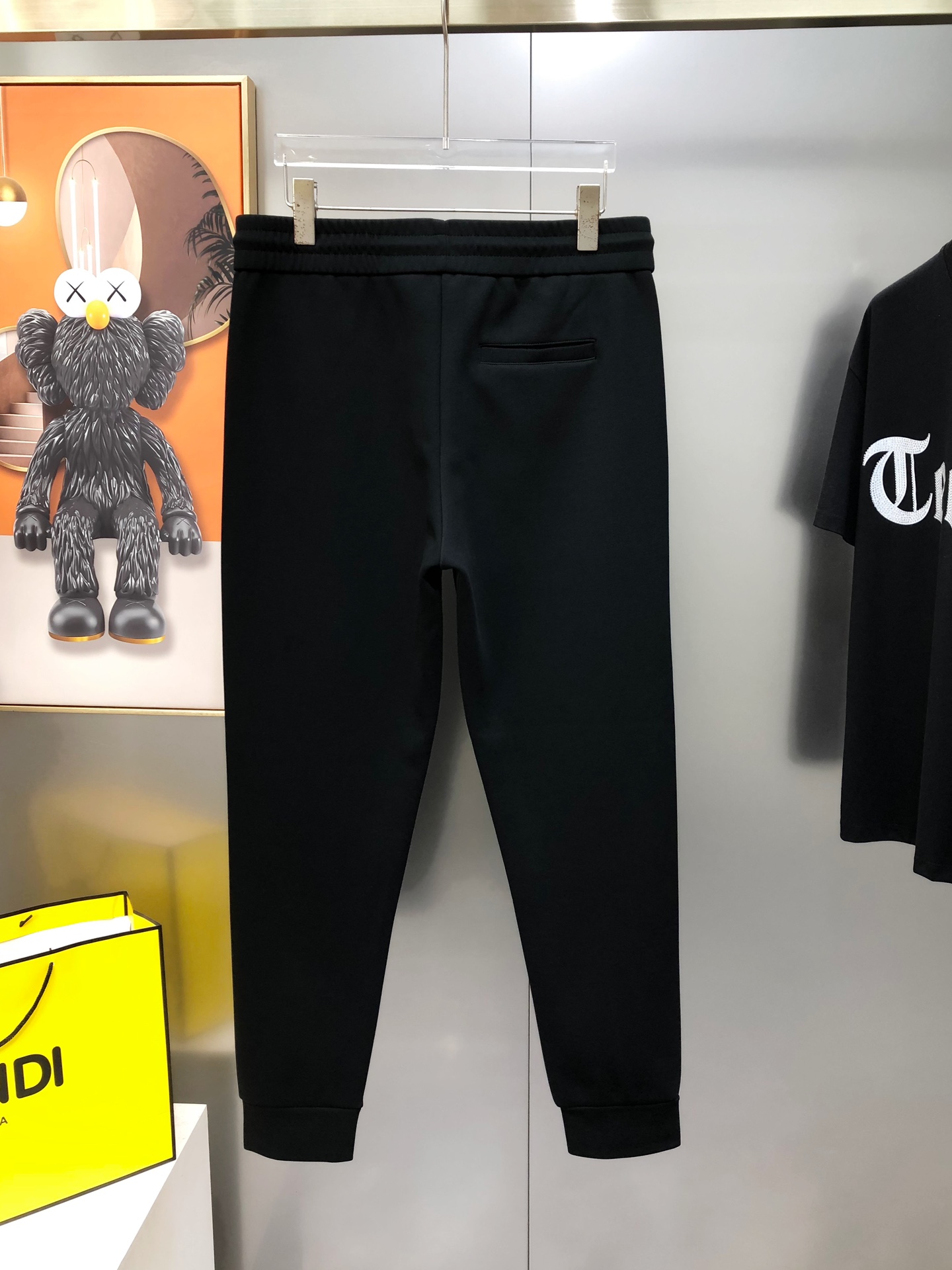 Fendi Male Sports Pants Cotton Black Fleece Lined M-l-xl