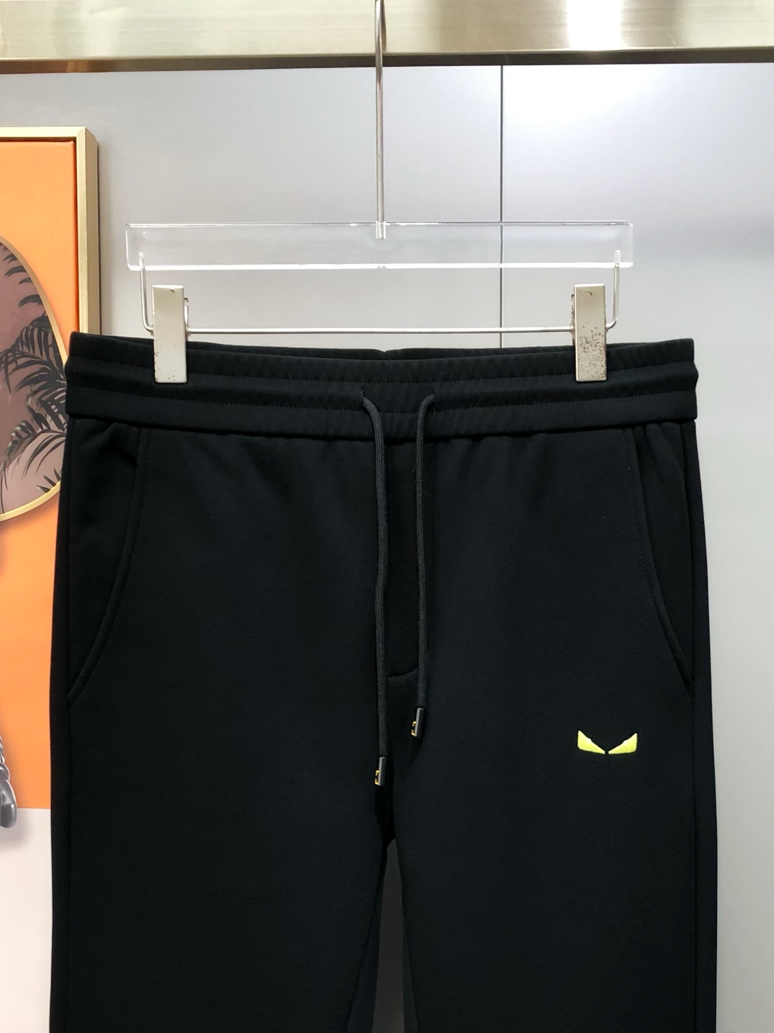 Fendi Male Sports Pants Cotton Black Fleece Lined M-l-xl
