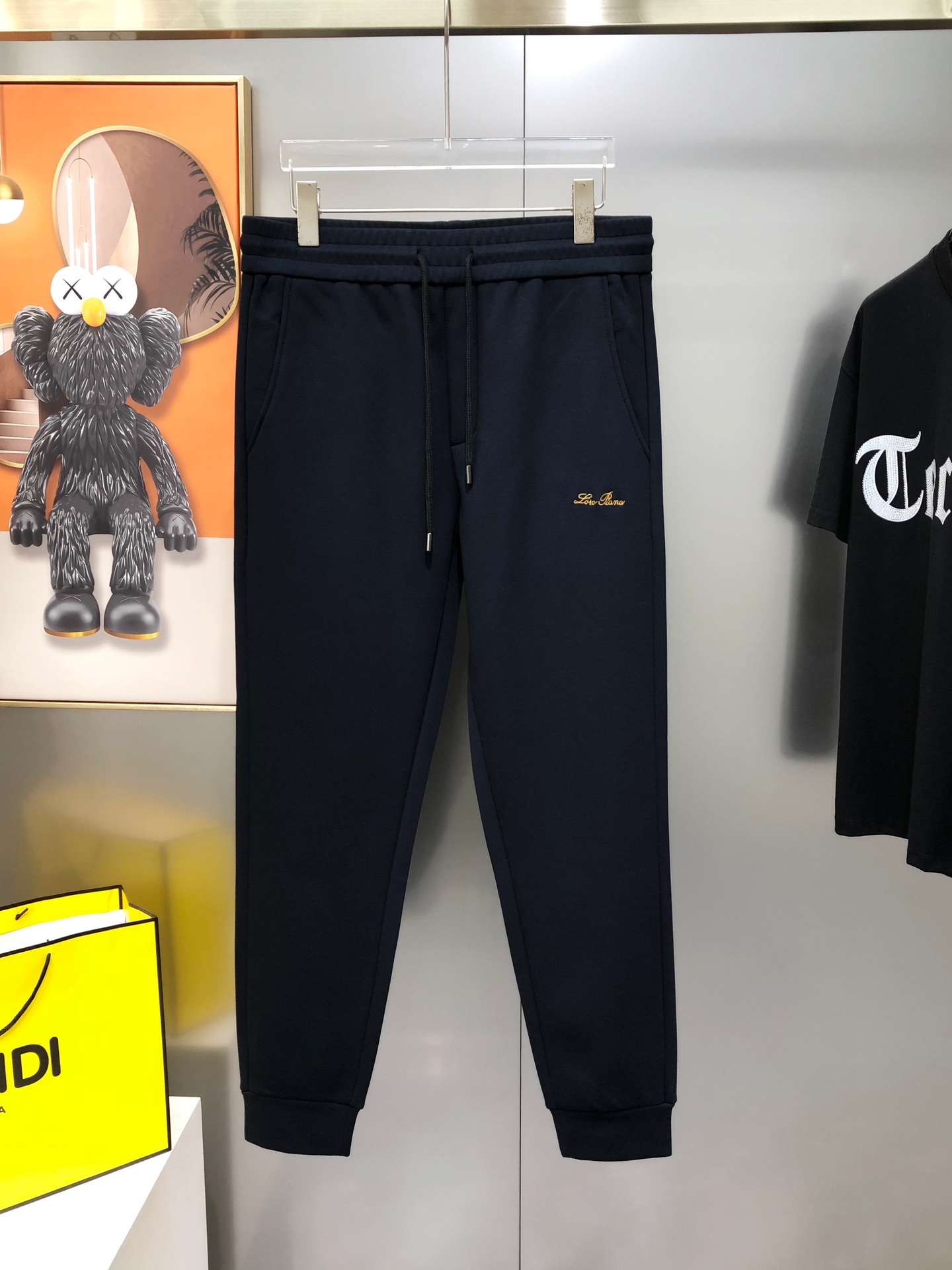 Loro Piana Male Sports Pants Cotton Black Fleece Lined M-l-xl