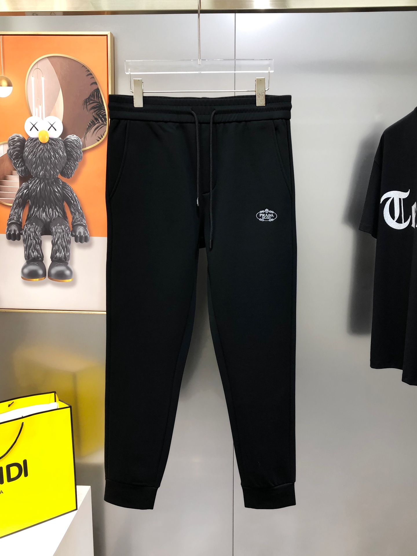 Prada Male Sports Pants Cotton Black Fleece Lined M-l-xl