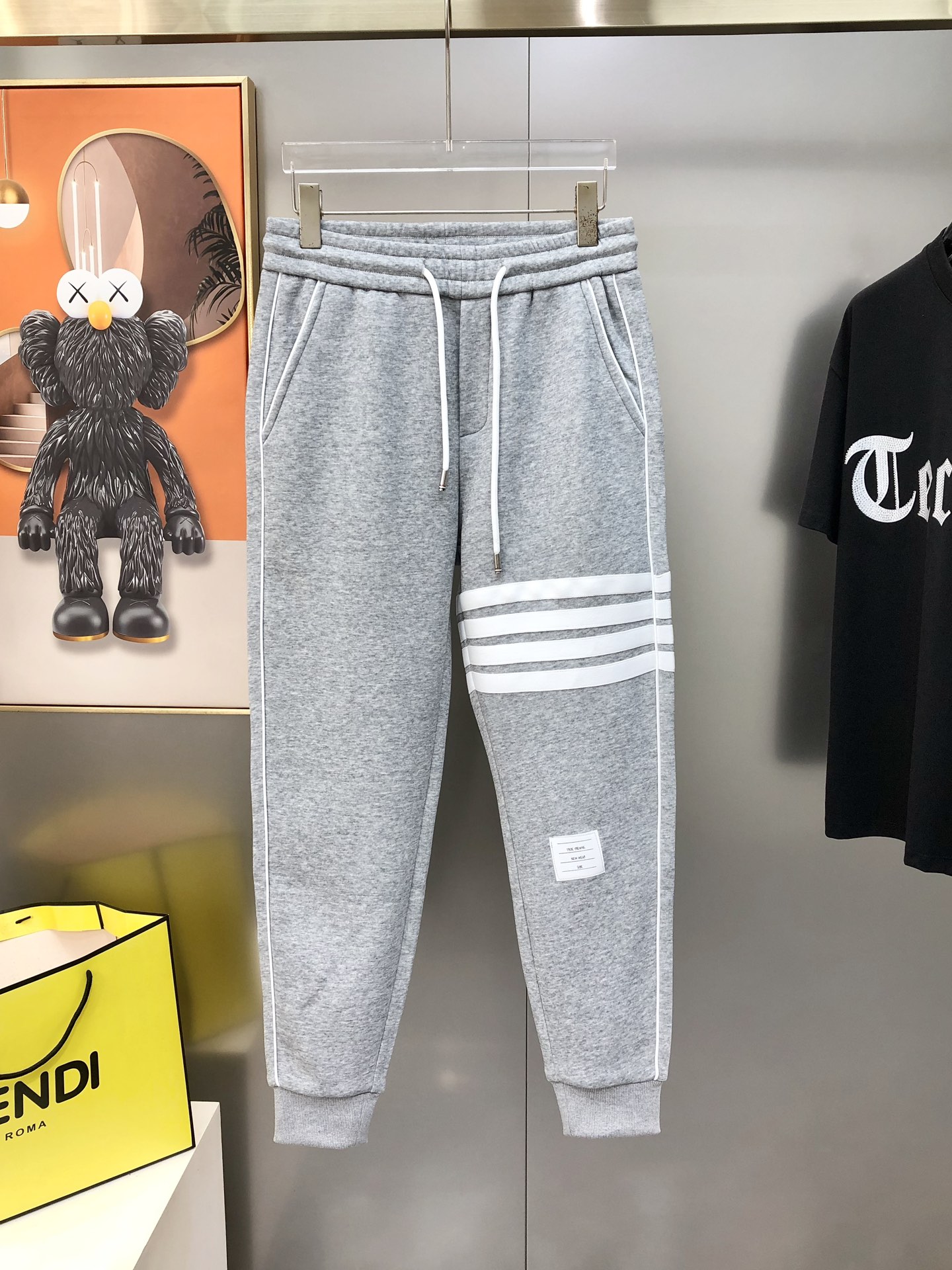 Thom Browne Male Sports Pants Cotton Black Fleece Lined M-l-xl