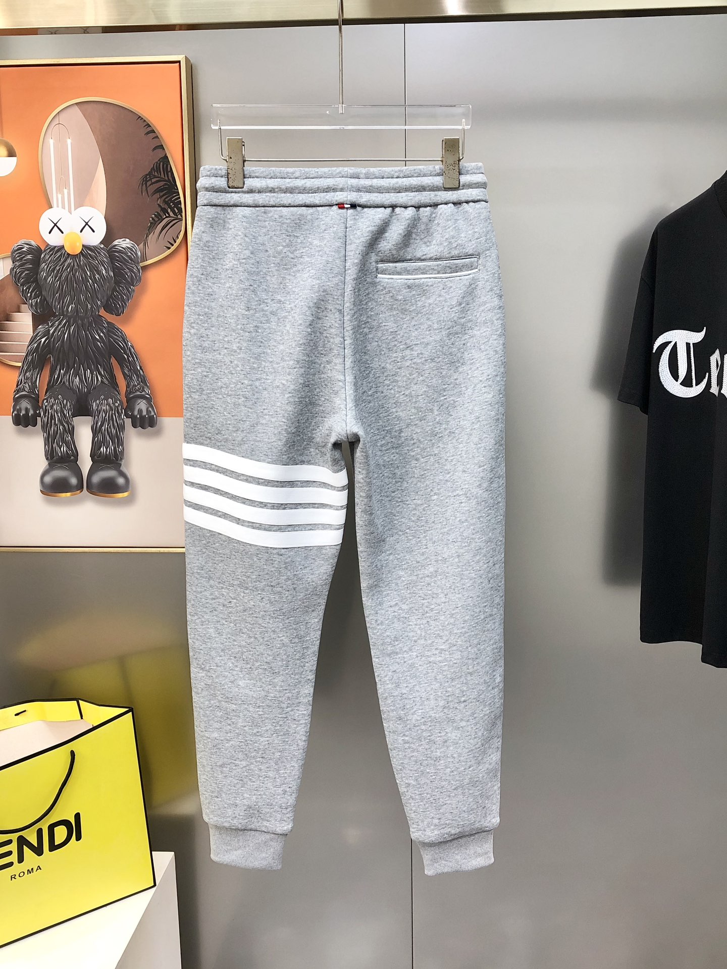 Thom Browne Male Sports Pants Cotton Black Fleece Lined M-l-xl