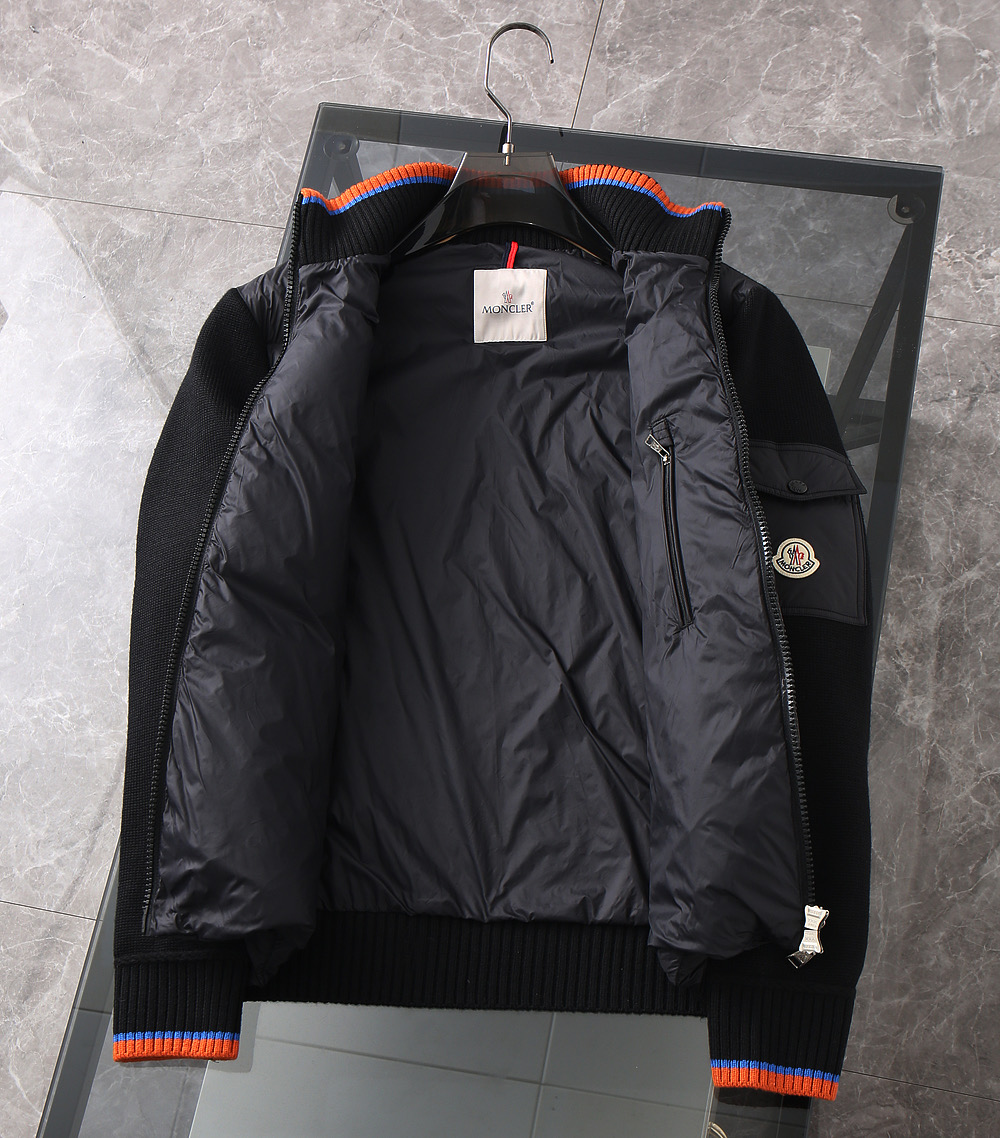 Moncler Down Jacket Knitted Black Slim Fit L-xl