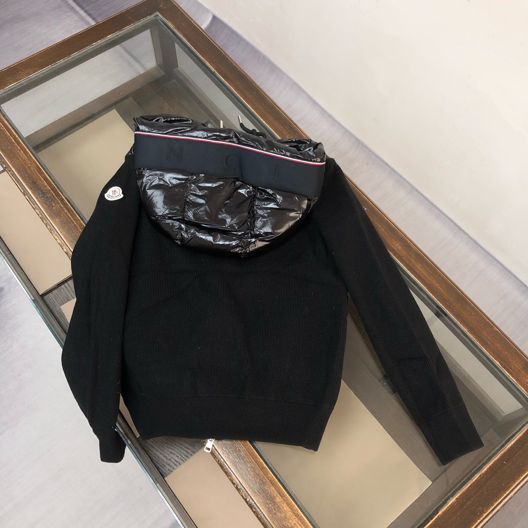 Moncler Male Jacket Wool Black Hooded M-l-xl