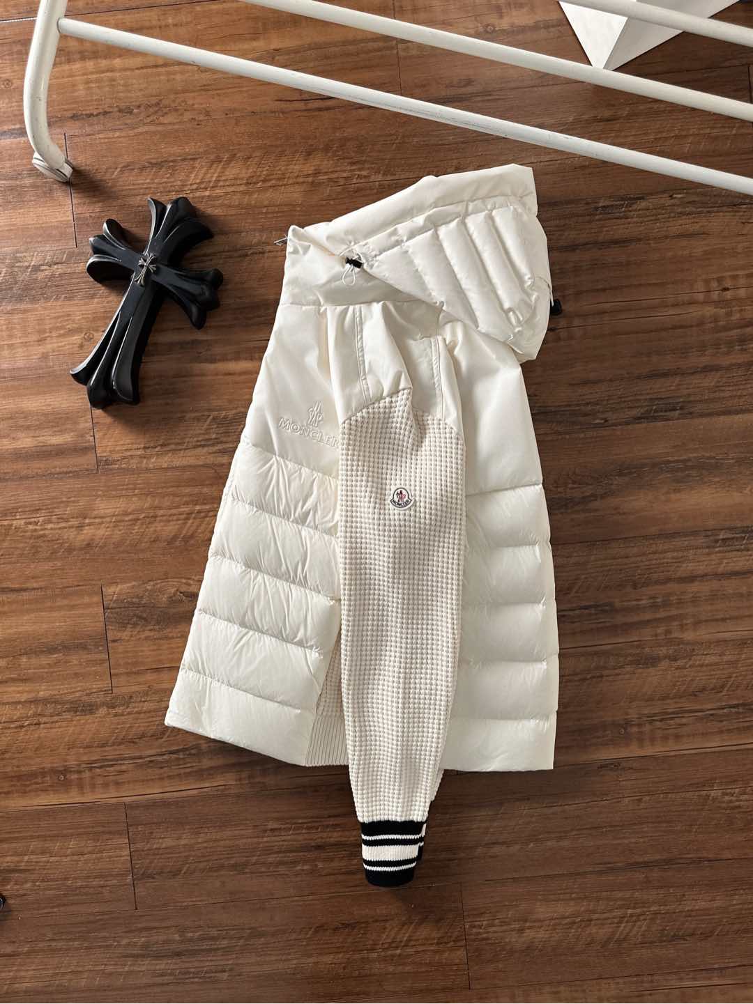 Moncler Down Jacket Knitted Black Hooded M-l