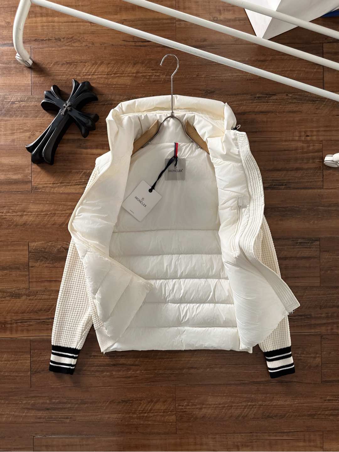 Moncler Down Jacket Knitted Black Hooded M-l