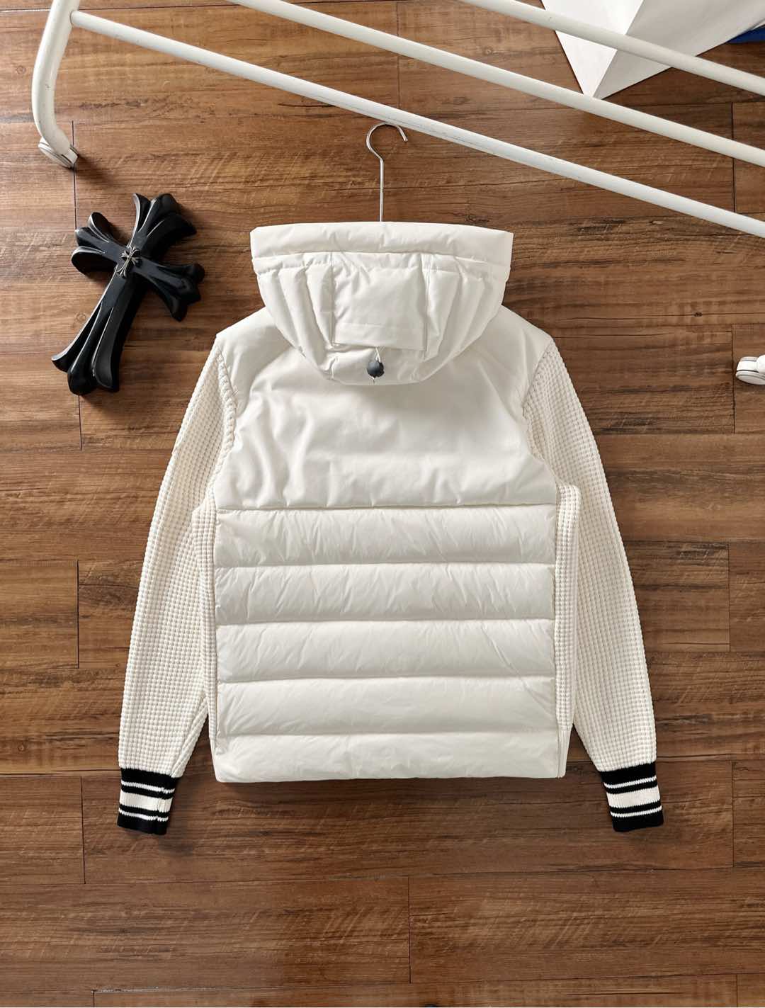 Moncler Down Jacket Knitted Black Hooded M-l