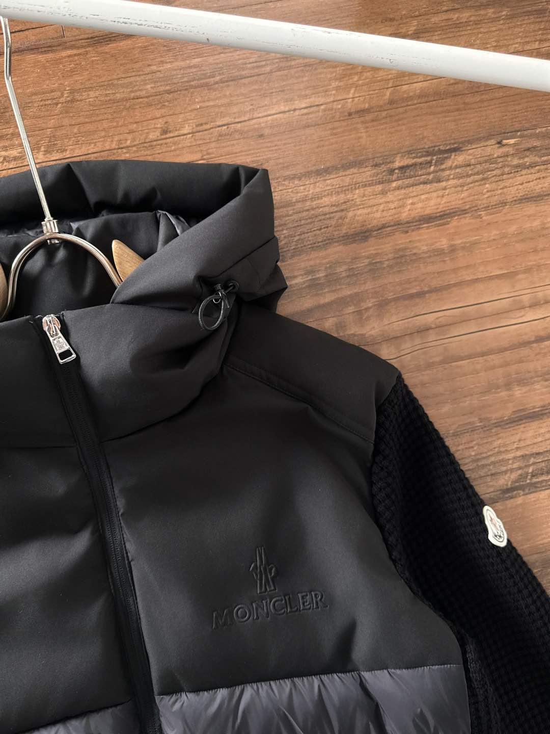 Moncler Down Jacket Knitted Black Hooded M-l