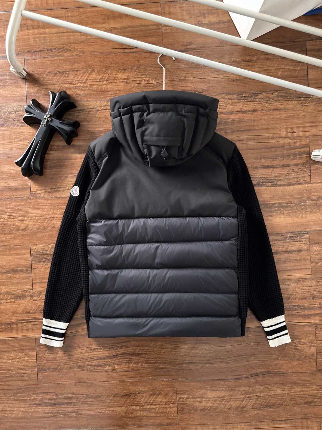 Moncler Down Jacket Knitted Black Hooded M-l
