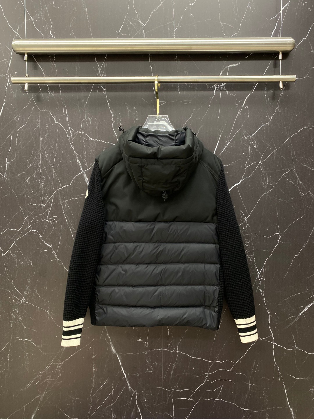 Moncler Down Jacket Knitted Black Hooded M-l