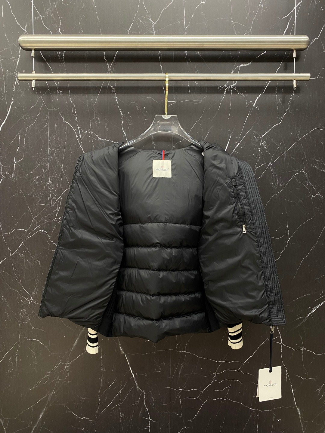 Moncler Down Jacket Knitted Black Hooded M-l