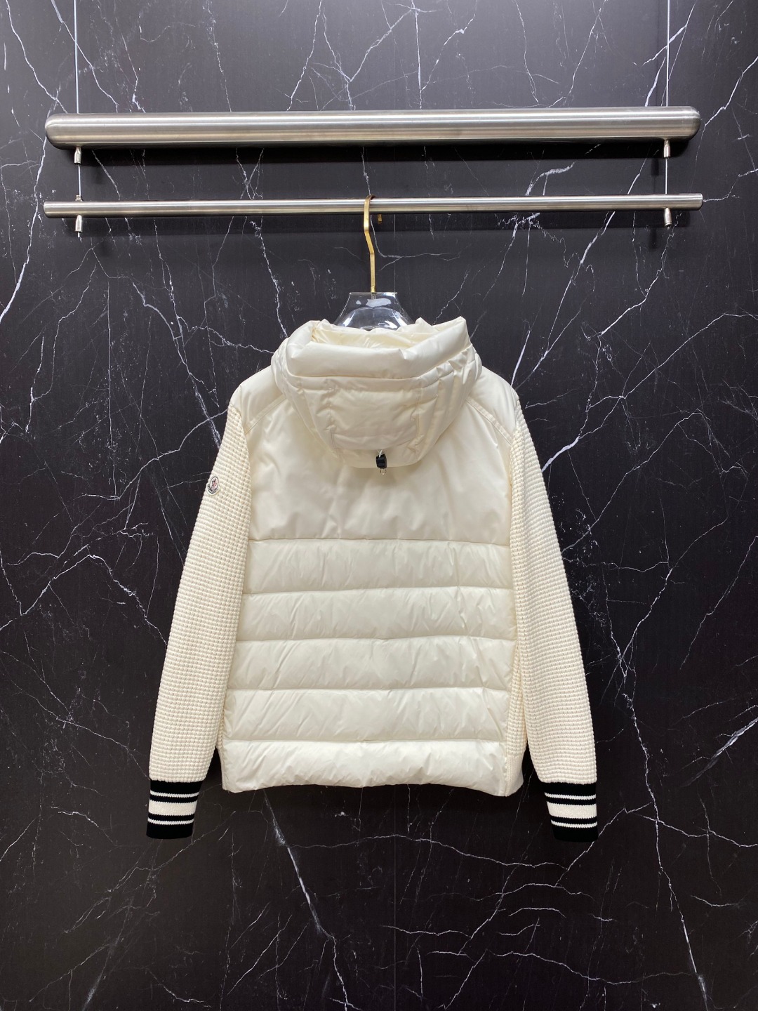 Moncler Down Jacket Knitted Black Hooded M-l
