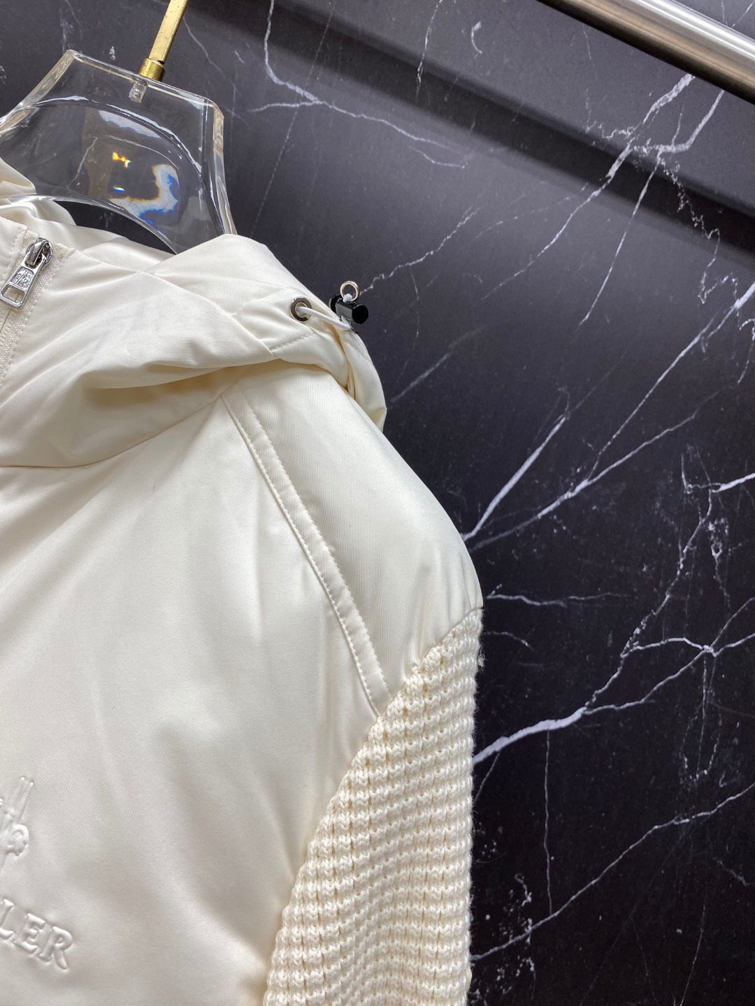 Moncler Down Jacket Knitted Black Hooded M-l