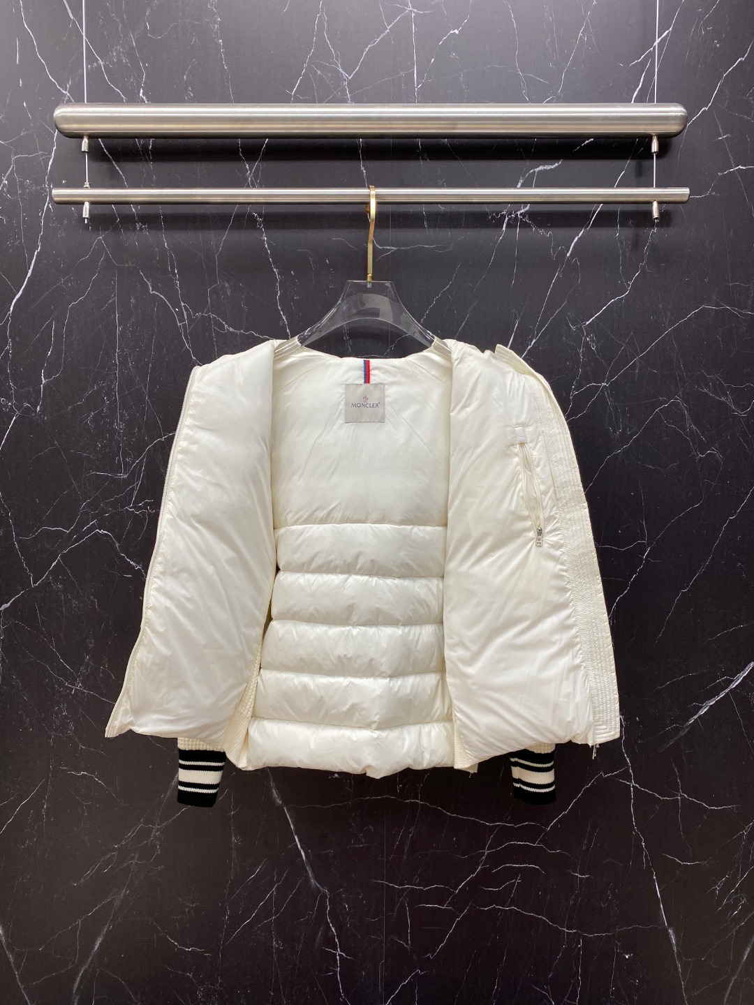 Moncler Down Jacket Knitted Black Hooded M-l
