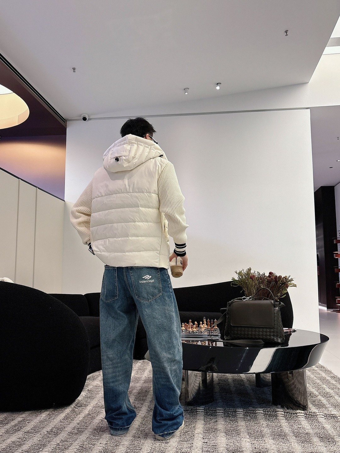 Moncler Down Jacket Knitted Black Hooded M-l