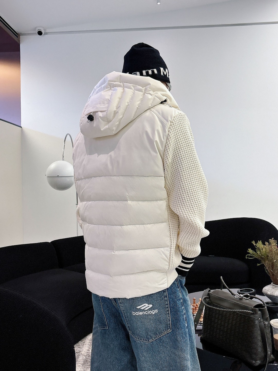 Moncler Down Jacket Knitted Black Hooded M-l