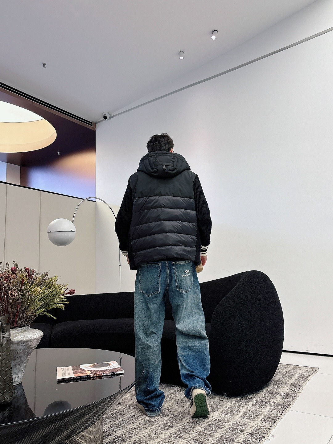 Moncler Down Jacket Knitted Black Hooded M-l