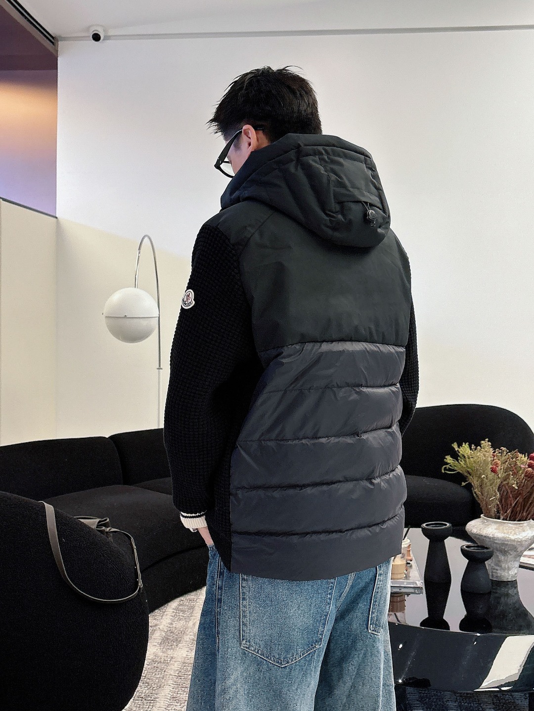 Moncler Down Jacket Knitted Black Hooded M-l