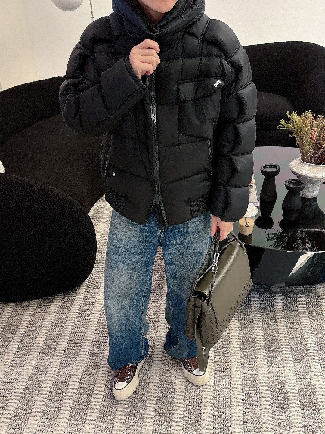 Dior Down Jacket White Duck Down Black L