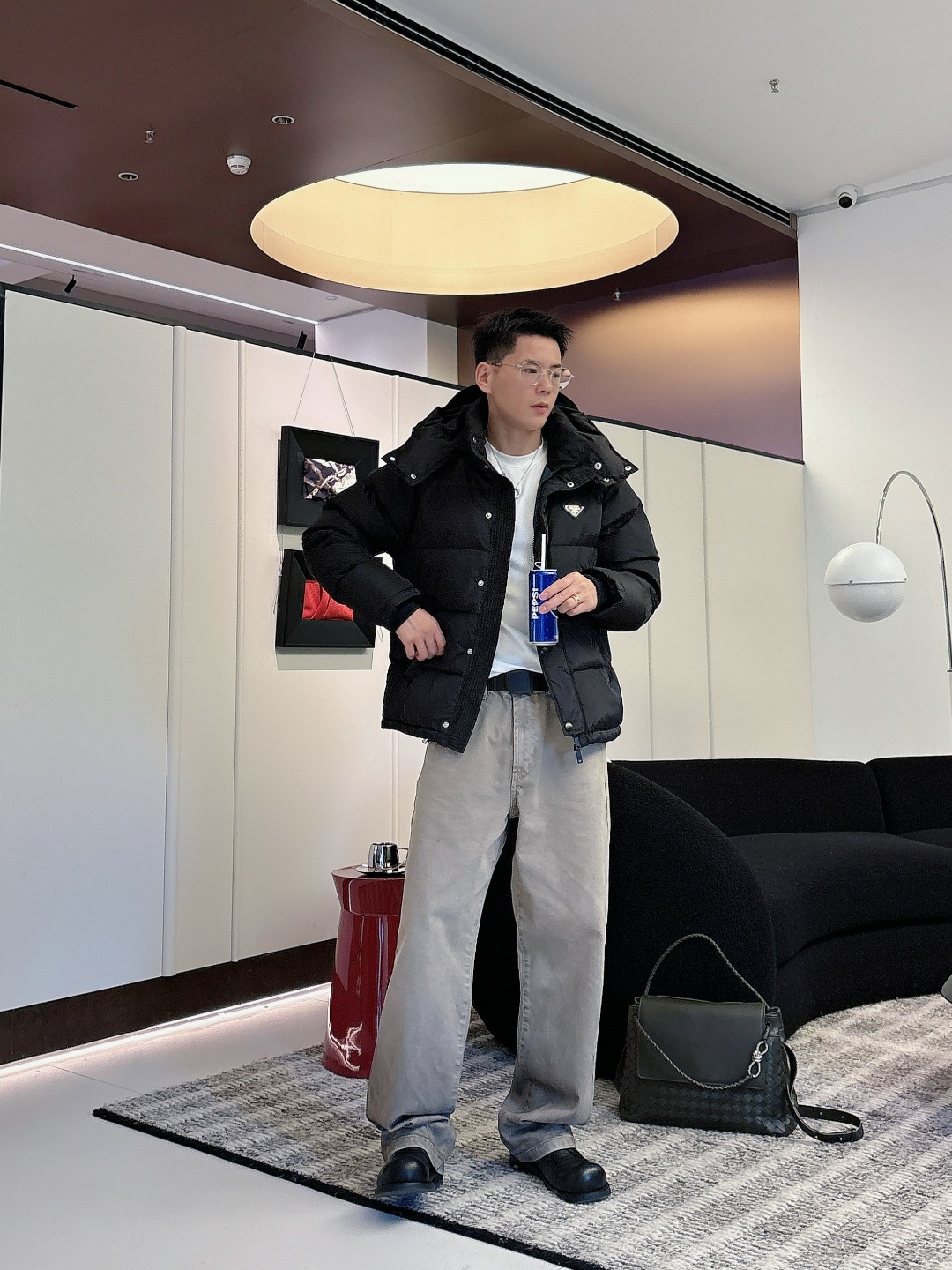 Prada Down Jacket Black Hooded L