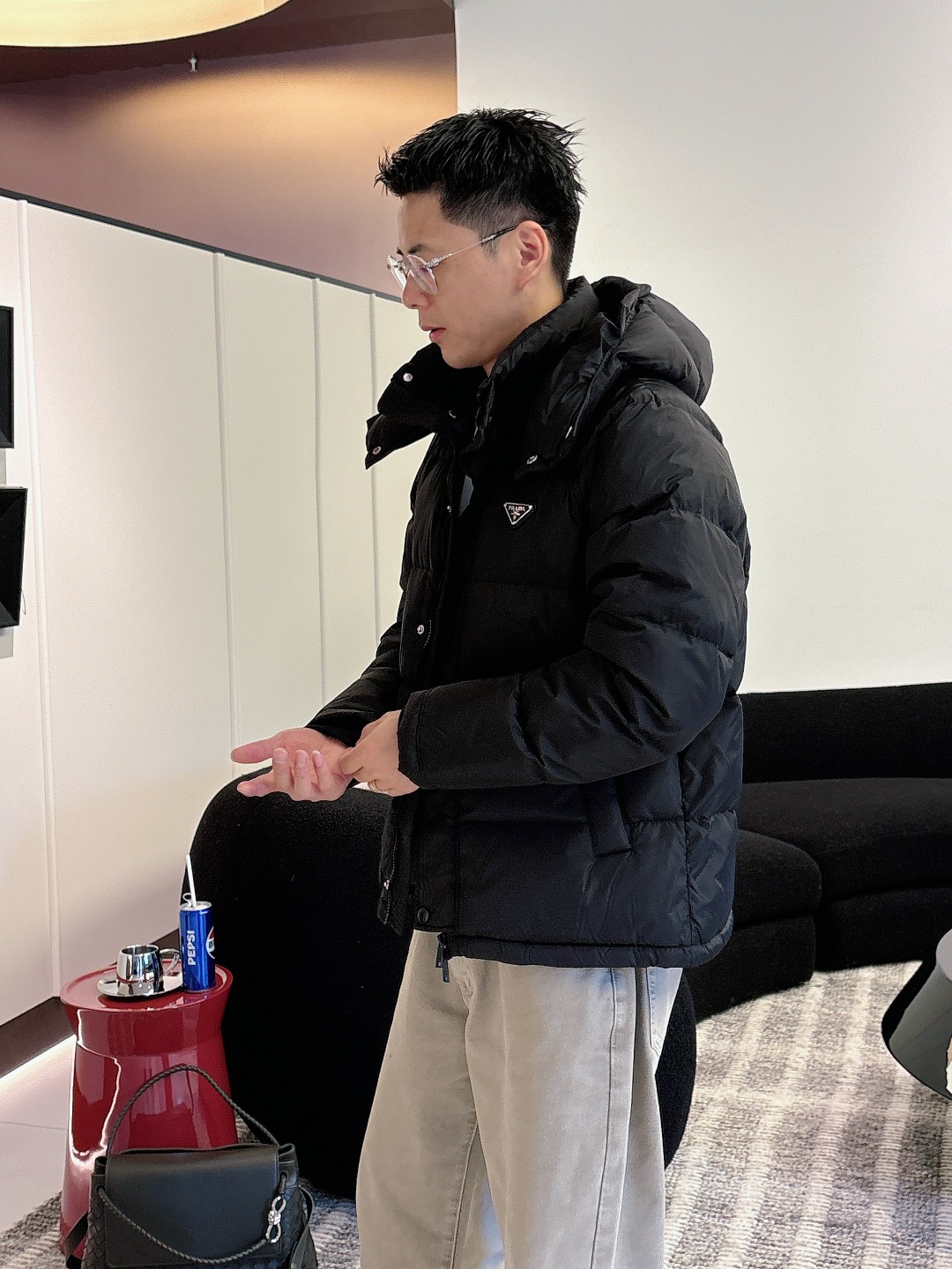 Prada Down Jacket Black Hooded L