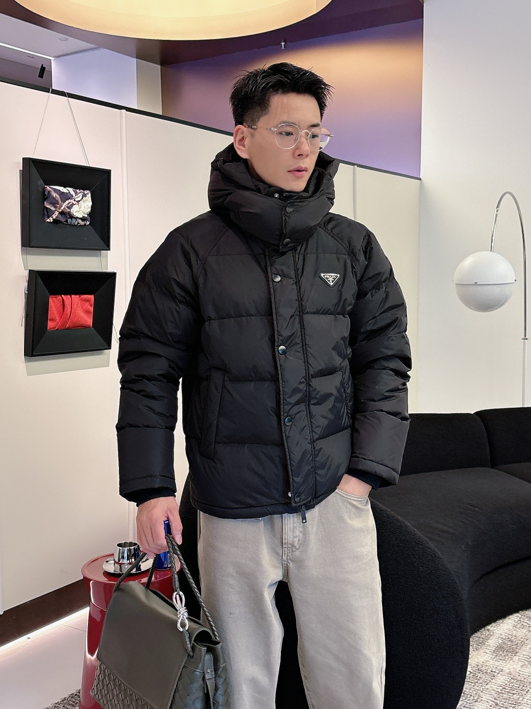 Prada Down Jacket Black Hooded L