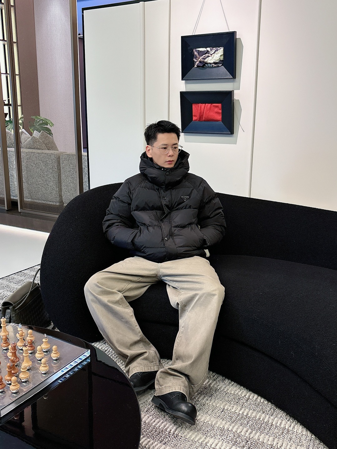 Prada Down Jacket Black Hooded L