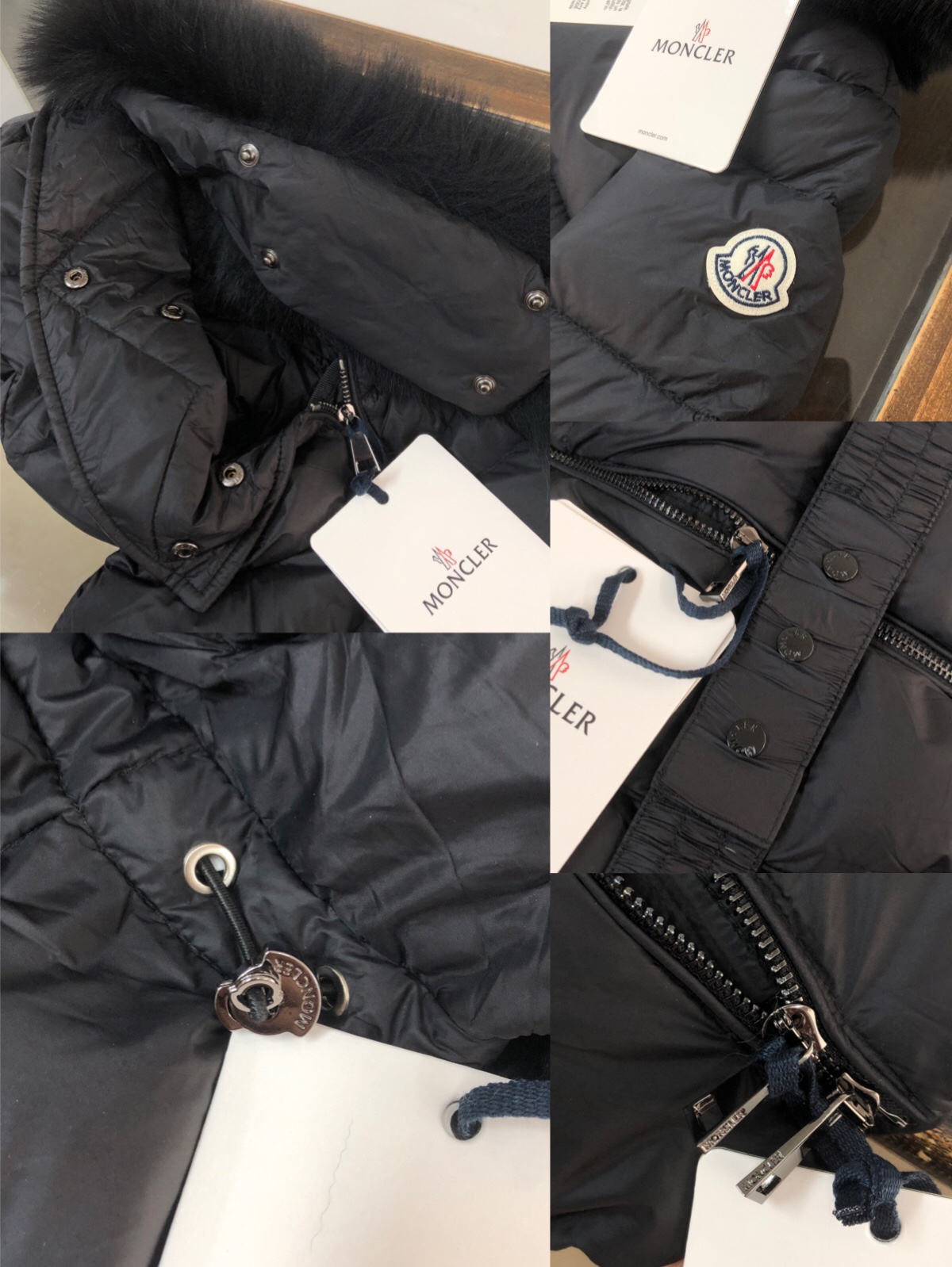 Moncler Female Down Jacket Wool Black Hooded M-l