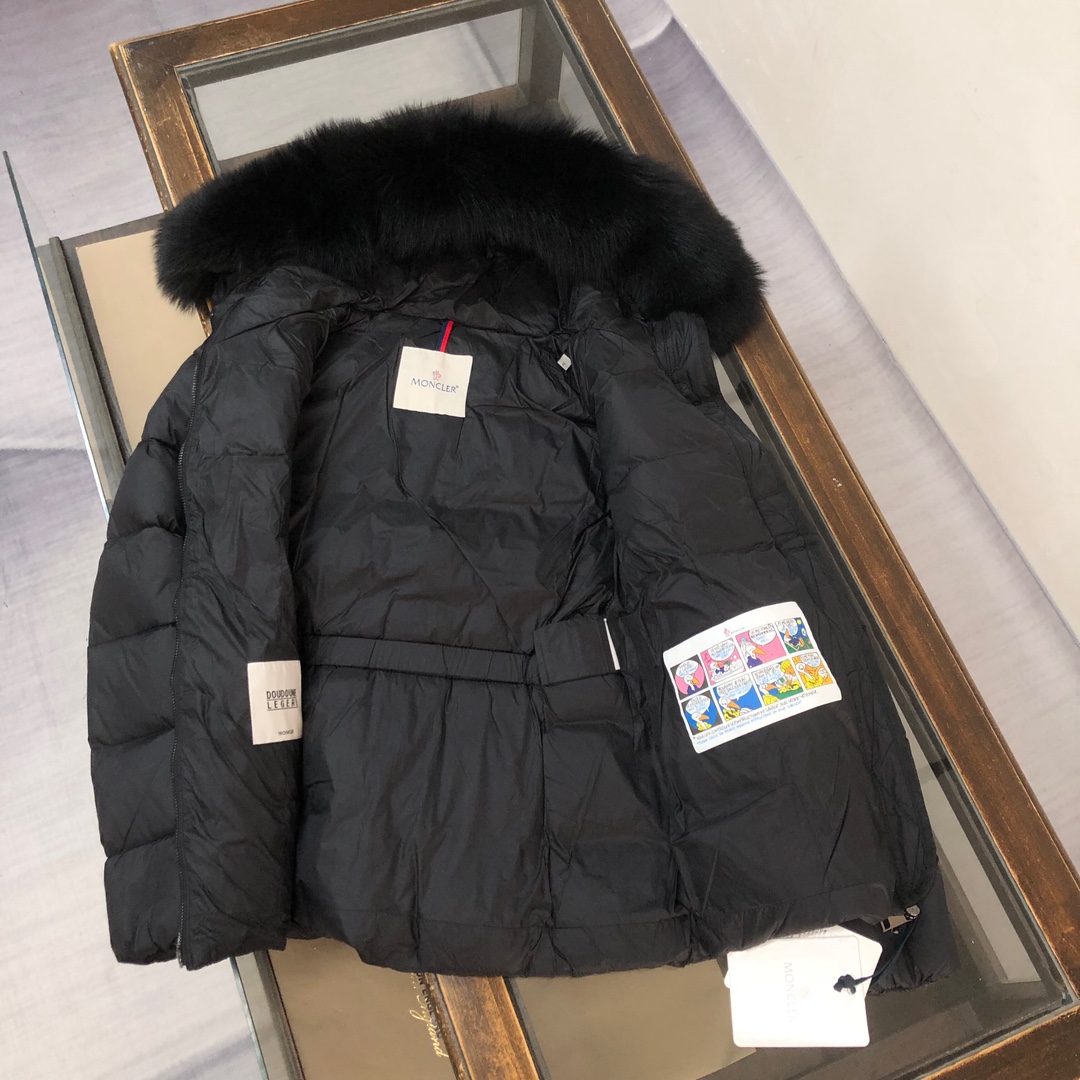 Moncler Female Down Jacket Wool Black Hooded M-l