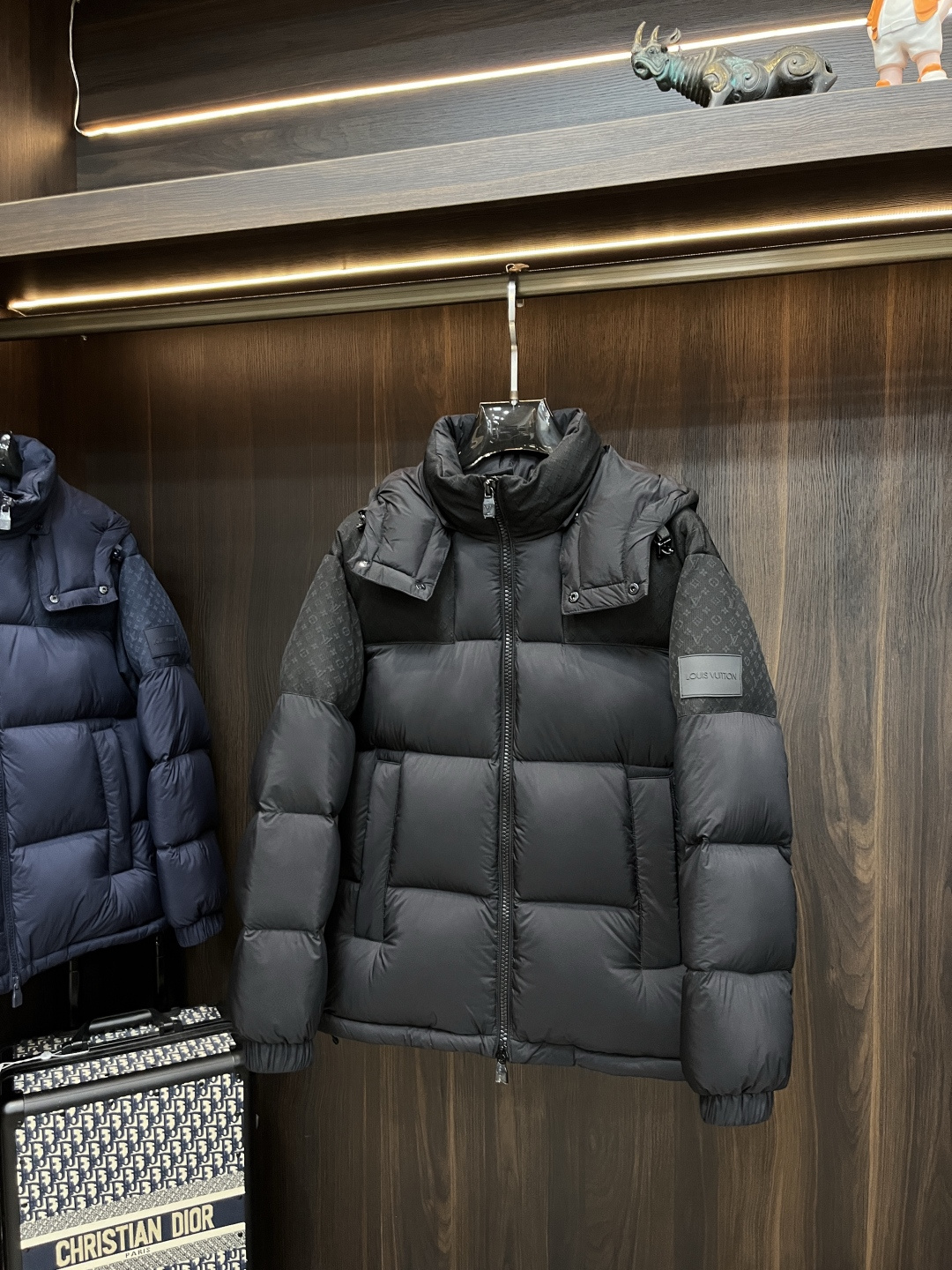 Louis Vuitton Male Down Jacket White Duck Down Black Hooded M-l-xxxl