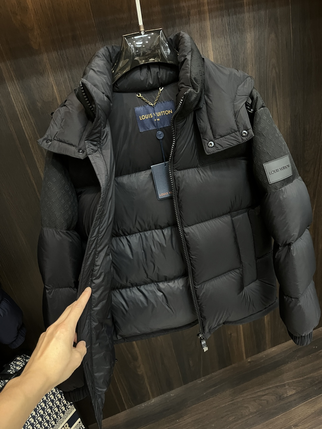 Louis Vuitton Male Down Jacket White Duck Down Black Hooded M-l-xxxl