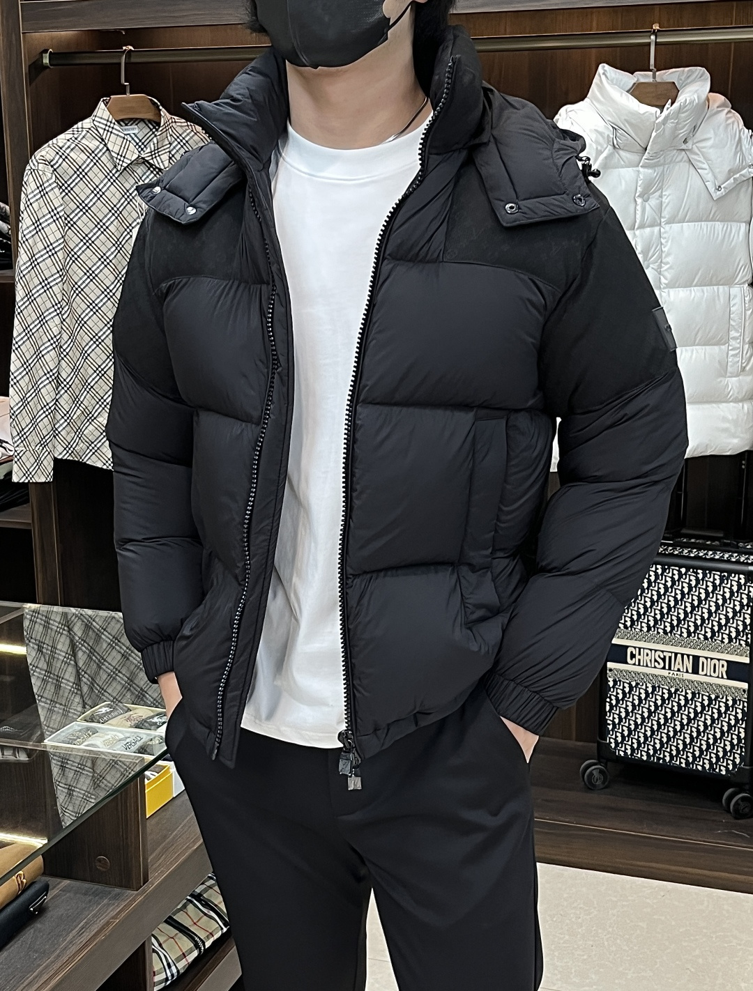 Louis Vuitton Male Down Jacket White Duck Down Black Hooded M-l-xxxl
