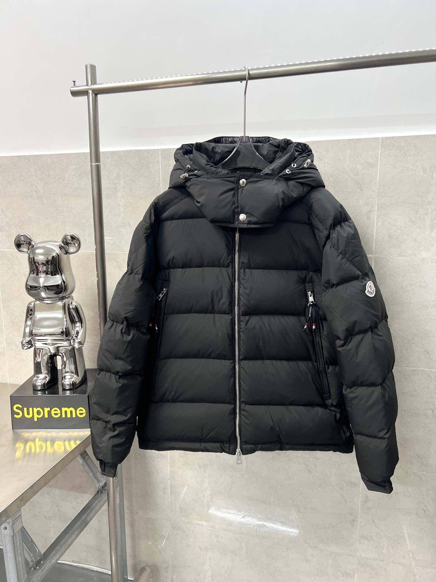 Moncler Couple Basic Clothing White Duck Down Black Hooded M-l-xl