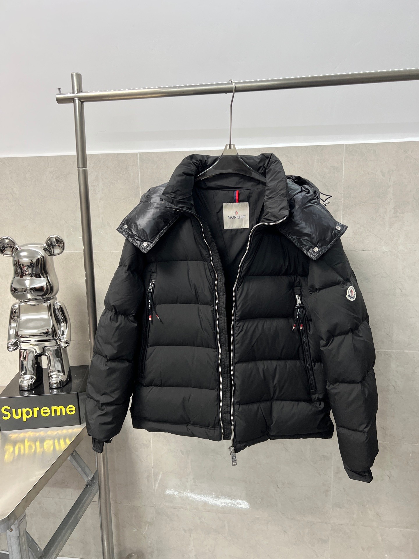 Moncler Couple Basic Clothing White Duck Down Black Hooded M-l-xl