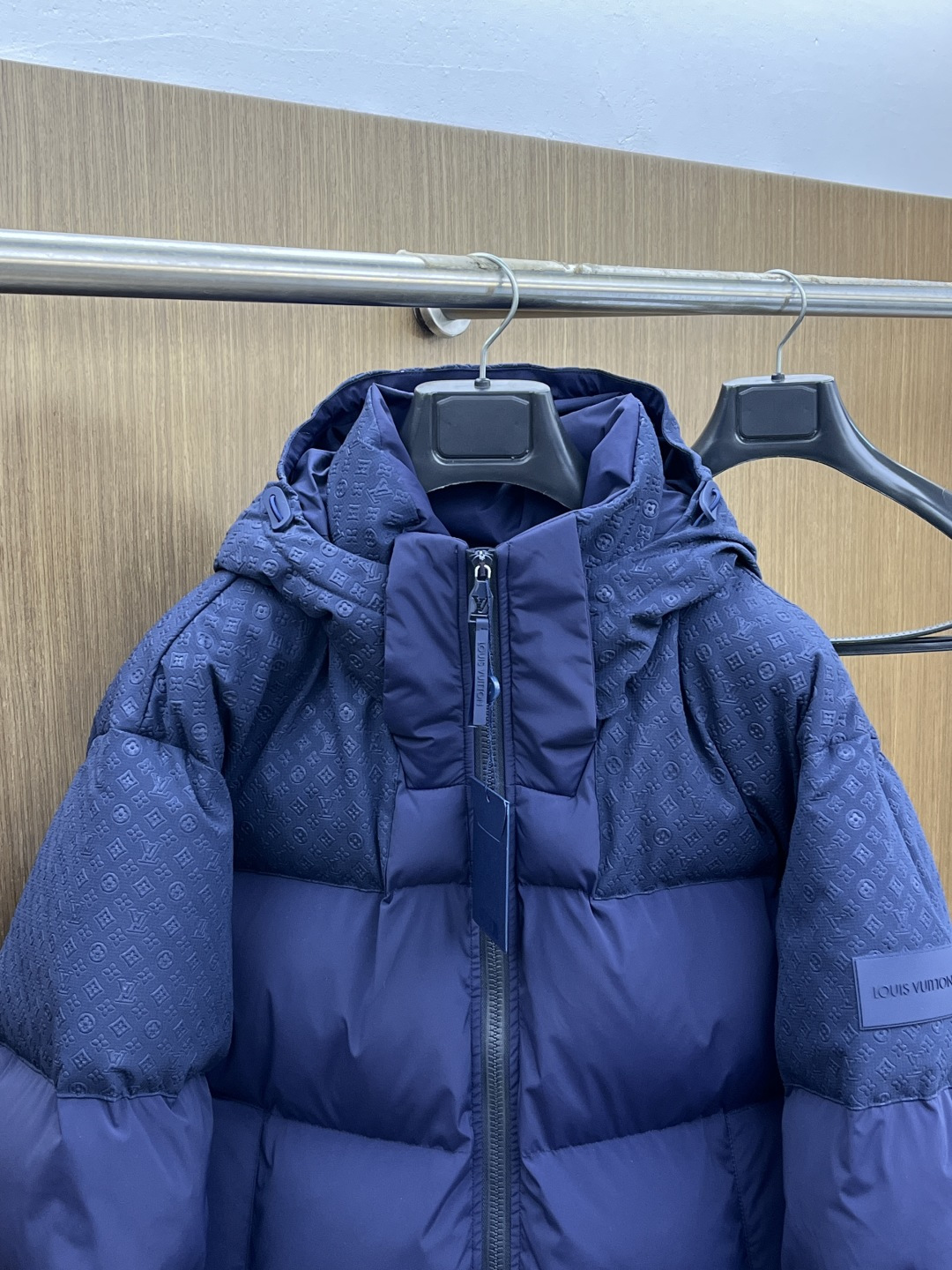 Louis Vuitton Down Jacket Goose Down Blue Hooded M-l