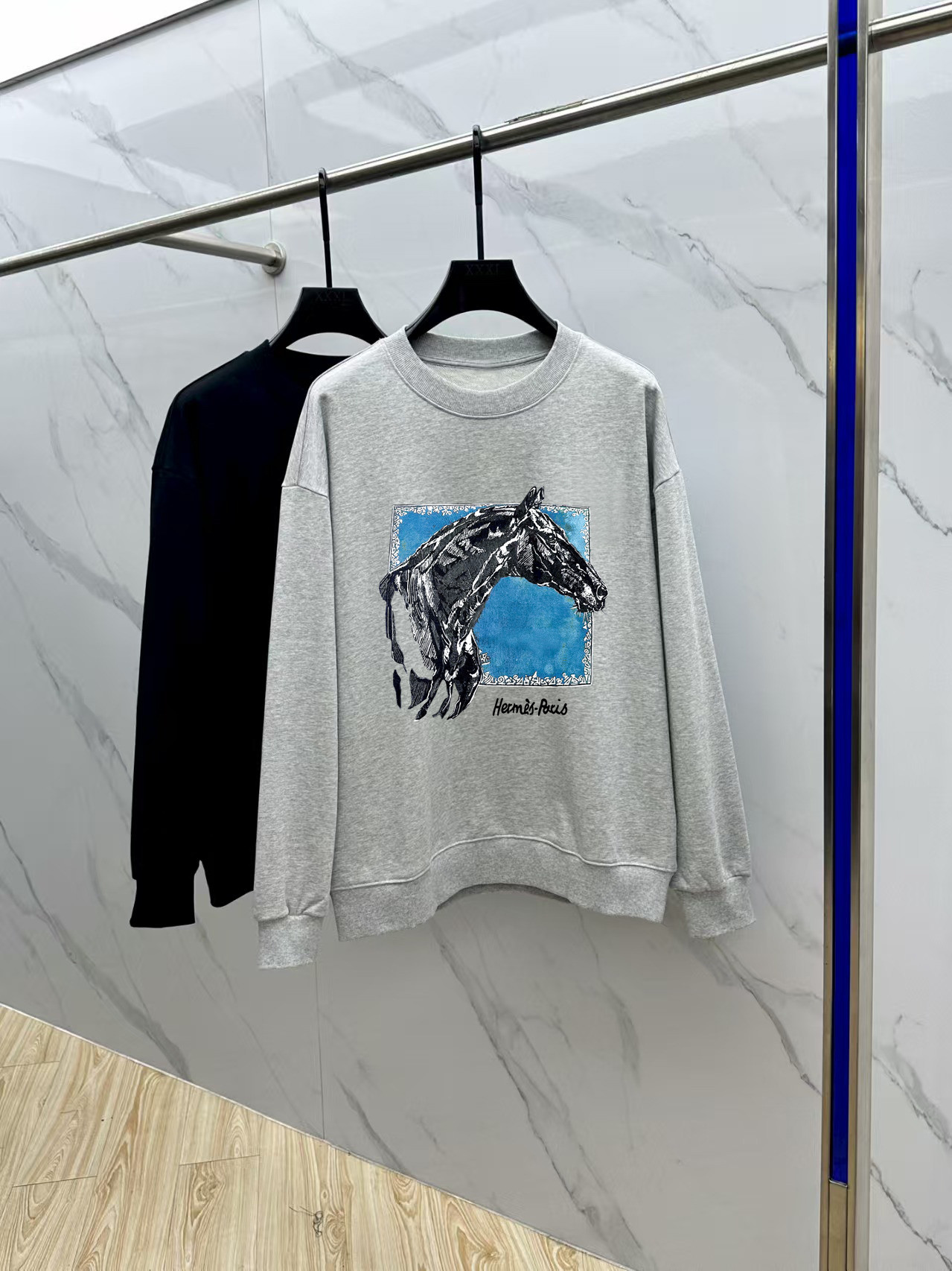 Hermès Couple Hoodie Cotton Black Printed M-l-xl